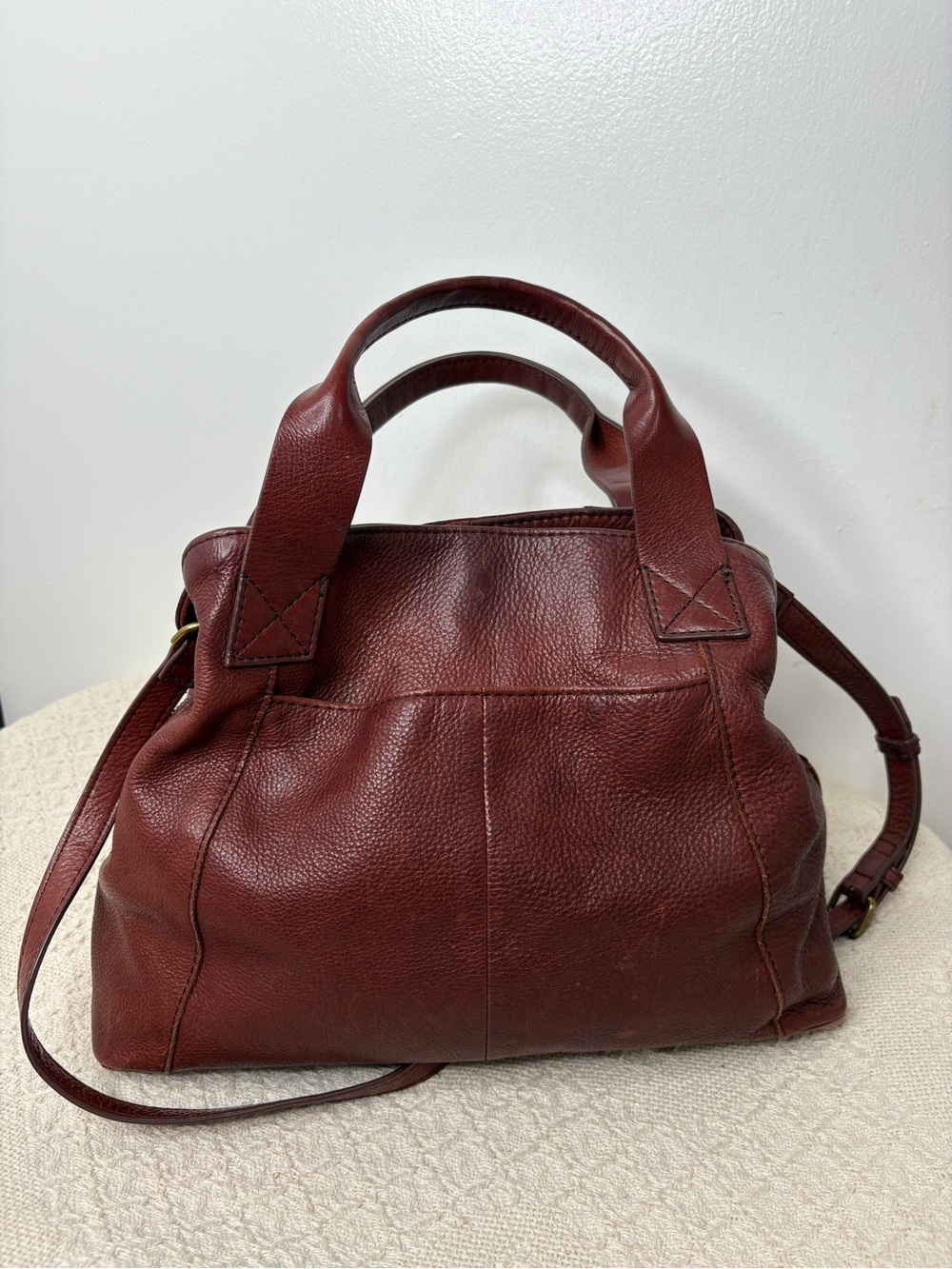 American Leather Co Ada Triple Entry Satchel Cordovan Burgundy Crossbody Bag - Picture 4 of 9